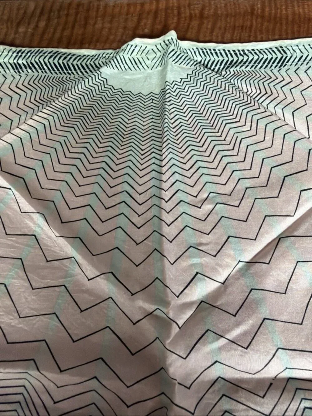 VINTAGE Scarf Triangle Hand Rolled Hem Pink Aqua Zig Zag Pattern Head Neck Scarf